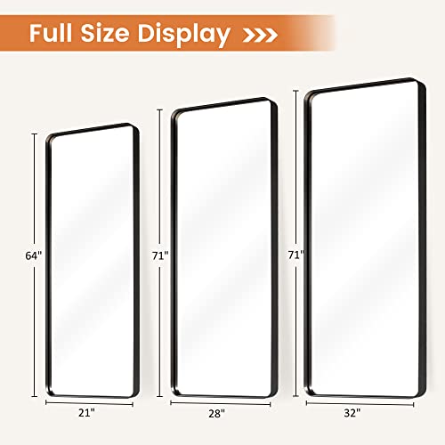 Image of NeuType 71 inchx32 inch Large Full Length Mirror for Wall - Full Body Big Wall-Mounted Vertical or Horizontal - Aluminum Alloy Frame, Matte Black (Recessed, No Stand)