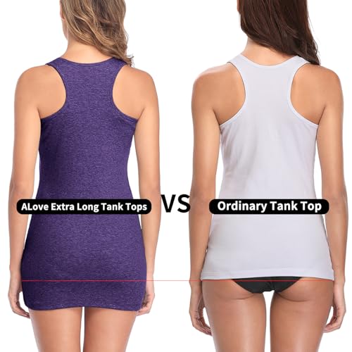 Image of ALove Womens Extra Long Tank Tops with Shelf Bra Ribbed Camisoles Undershirts