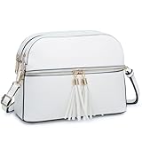 Dasein Women Tassel Zipper Pocket Crossbody Bag Shoulder Purse Fashion Travel Bag with Multi Pockets(1-White)