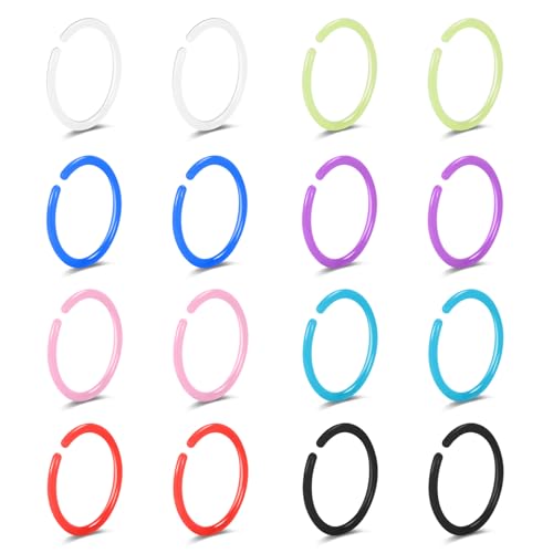 ZS 12pcs 20G Colorful Bioflex Flexible Nose Retainer Rings, Bioplastic Bendable Clear Nose Studs Nostril Piercing Jewelry for Women Men (Nose Hoop)