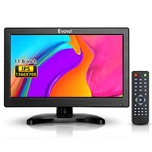 Eyoyo Moniteur 12 Pouces Ecran IPS 1366X768 avec Entrees USB HD-MI VGA AV BNC Deux Haut-Parleurs Integres Telecommande pour Systeme de Camera de Securite Ordinateur Raspberry Pi