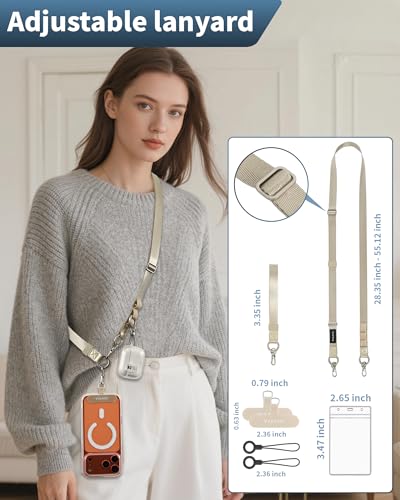 Image of VVAAGG Cell Phone Lanyard for iPhone: Adjustable Phone Strap Crossbody Neck and Wrist Strap Anti-Theft Lanyard Travel Essential Compatible for iPhone Android Smartphones Khaki