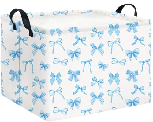 Image of CLOCOR Rectangular Storage Basket Empty,Gift Basket,Waterproof Storage Bin,Room Decor(Blue Bowknot)