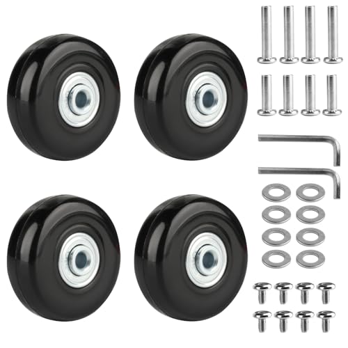 4 PiezasRuedas de Maletas de Reemplazo, Repuesto de Ruedas para Maletas de Viaje, Ruedas de Equipaje Repuesto Rueda Maleta para Carritos de Equipaje, Reparacion para Trolley(60x17mm)