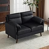 Karl home Mini Loveseat Sofa Couch, 48.8' Small Loveseat with Suede Nap Upholstery for Living Room, Comfy Seating Love Seat for Small Space, Apartment, Home Office, Black