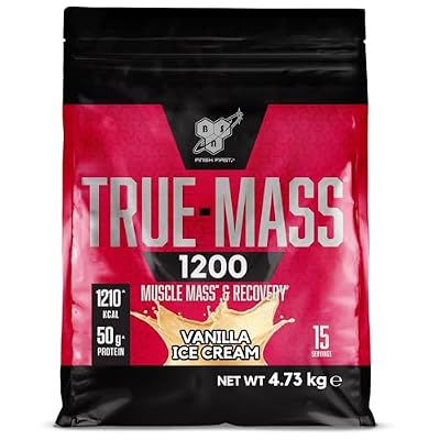 BSN True Mass 1200, Proteína en Polvo, Ganador de Músculo con Aislado de Suero y Carbohidratos, Aumento de Peso y Recuperación Post-Entrenamiento, Sabor Helado de Vainilla, 15 Porciones, 4,8 kg