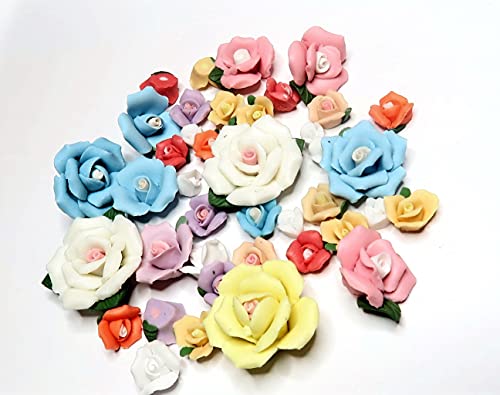 Porcelain Roses - Vintage Rose Clay Flower - Matte Surface Clay Roses - Rose Beads Assorted - Pastel Color - For Jewelry Making 30 Pcs #TOP22