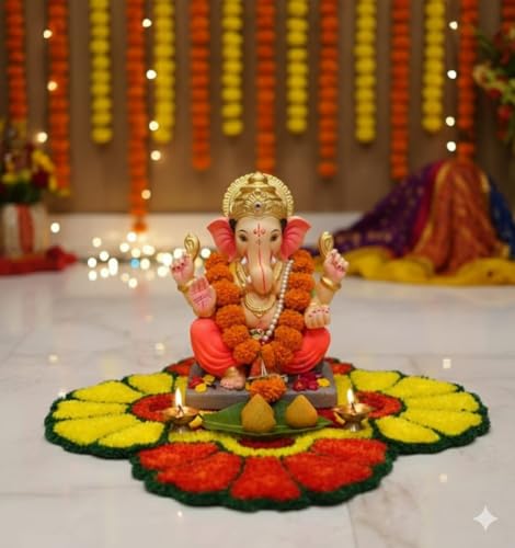 Image of Rangoli Floor Decoration Mat, Haldi & Mehndi Ceremony, Pooja and Festivals | Traditional Floral Design Decorative Mat for Home Entrance, Mandap & Event Decor