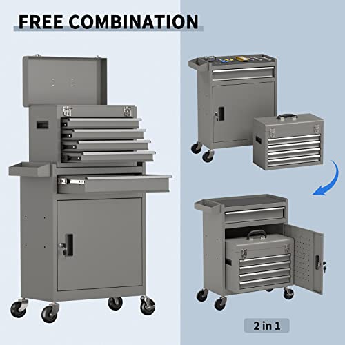 5-Drawer Tool Chest Toolbox, Rolling Tool Chest With Wheels, High Capacity Detachable Mobile Tool Storage Cabinet For Workshop, Garage, Mechanics And Repair Room(Grey) #TOP4