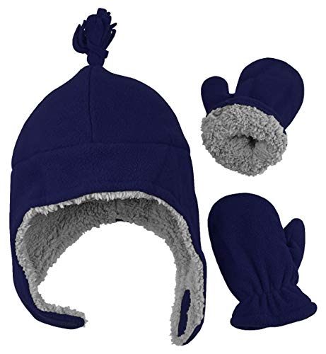 N'ice Caps Baby Toddler Boys Girls Sherpa Lined Fleece Hat Mitten Winter Set (Navy, 4-7 Years) #TOP1