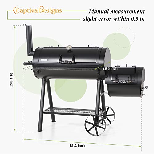 Captiva Designs Heavy Duty Outdoor Smoker,Extra Large Cooking Area(941 Sq.in. In Total) Offset Smoker, Best Charcoal Smoker And Grill Combo For Outdoor Garden Patio And Backyard Cooking #TOP5