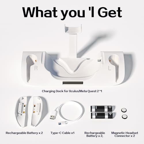 Image of Upgraded Charging Dock for Oculus Quest 2, Magnetic VR Charger with 2 Rechargeable Batteries for Oculus Quest 2 Accessories, VR Headset & Charger Controller Supports LED Indicator