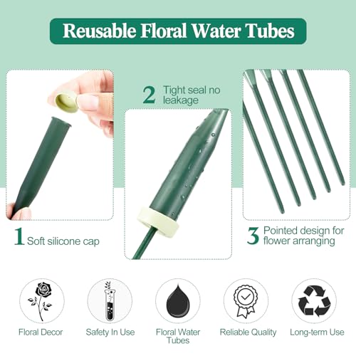 Image of Tessco for you 90 Pcs Floral Water Tubes 12 Inch Floral Tubes Plastic Flower Supplies for Fresh Flowers with Rubber Cap for Flower Stem Arrangements Florist Supplies(Green)