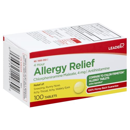Leader 4 Hour Allergy Relief, Chlorpheniramine Maleate 4 mg Tablets,