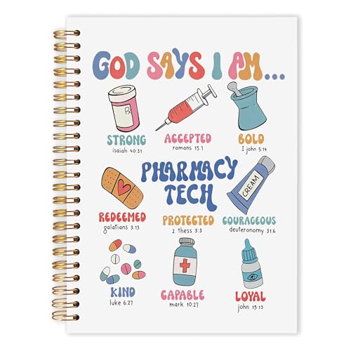 IAFQWDS Pharmacy Tech Christian Notebook Journal, God Say I Am Bible Journal, Pharmacy Technician Pharmacist Gifts Hardcover Spiral Notebook 5.5x8.3 Inch, Medical Office Supplies