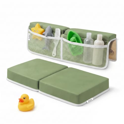 Image of Rylor Premium Baby Bath Kneeler Mat & Elbow Rest Pad Set - Comfortable Bath Kneeler and Elbow Kneeling Rest Pad for Parents, Extra Long 26'', 2.4'' Thick, Non-Slip Support for Easy Bath Time (Green)