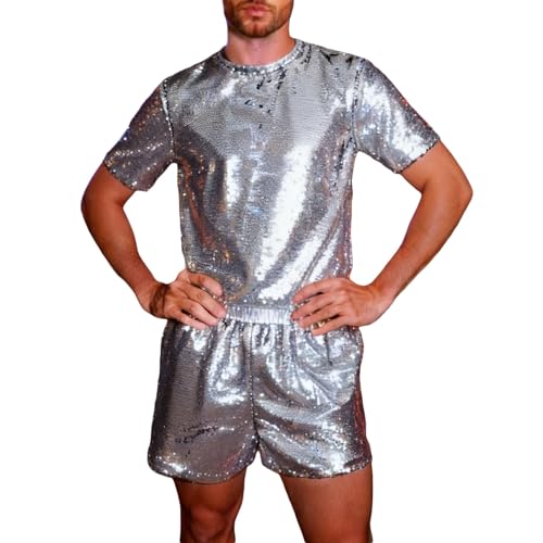 Ensemble t-shirt réversible à paillettes homme pour fêtes de carnaval