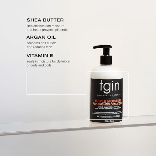 tgin Triple Moisture Replenishing Conditioner for Natural Hair &ndash; Conditioner for Women with Deep Hydration for Soft, Shiny, Manageable Curls &ndash; Easy Detangling, Frizz Control, Color Safe (13 oz)