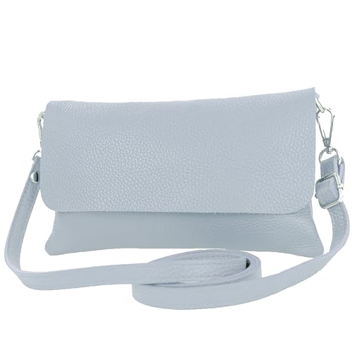 modamoda de - T226 - ital. Leder Clutch Umhängetasche Klein Small, Farbe:Eisblau