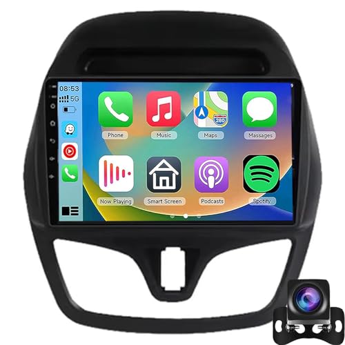 HYNMSM Radio estéreo para Coche Android 15 para Che-vrole Spark Beat 2015-2019, Pantalla táctil de 9 Pulgadas, Compatible con navegador satelital, WiFi, 4G, BT, SWC, RDS, GPS con CarPlay inalámbric