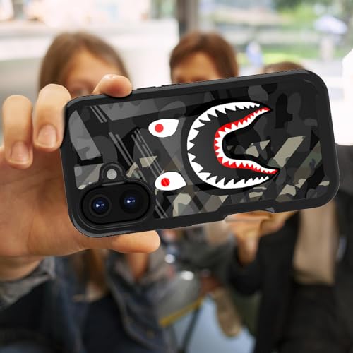GUGU6JI Street Fashion Cool Camo Green Grey Shark Design Compatible with iPhone 16 Case for Boys Man Luxury Shockproof Rugged Cover Dual Layer Soft TPU + Hard PC Bumper Full-Body Protective Case by GUGU6JI - Used condition - Image 3