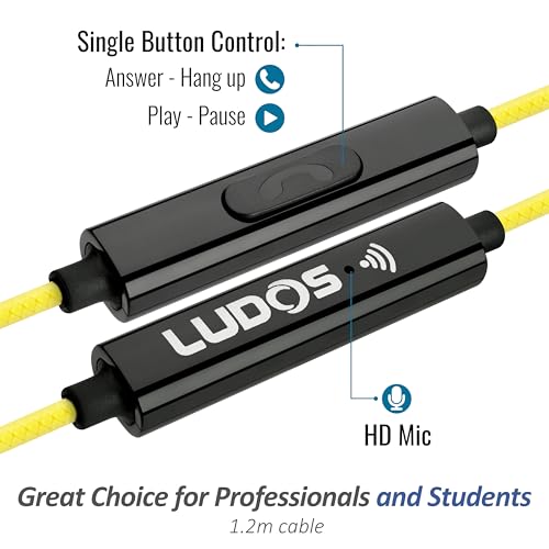 Image of LUDOS Clamor Wired Earbuds in Ear Headphones with Microphone, Earphones with Mic and Volume Control, Memory Foam, Reinforced Cable, Bass Compatible with iPhone, Apple, iPad, Computer, Laptop, PC