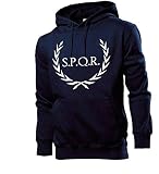 Generisch Sudadera con capucha para hombre con corona de laurel SPQR Roma, azul marino, M