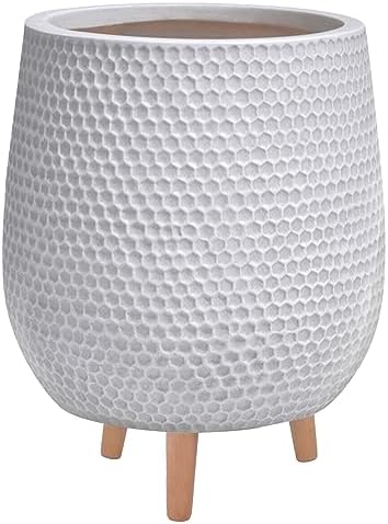 IDEALIST Plant Pots Indoor with Legs Black Flower Pot Honeycomb Style D19 H34 cm, with Inner Top D15.5 cm, 6 litres