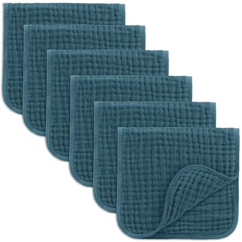 Image of Comfy Cubs Muslin Burp Cloths 20" x 10", Pack of 6 - Large, 6-Layer, Ultra Absorbent 100% Cotton for Baby Drool and Messes - Soft, Safe & Gentle Baby Burp Cloths Set for Boys & Girls - Neptune