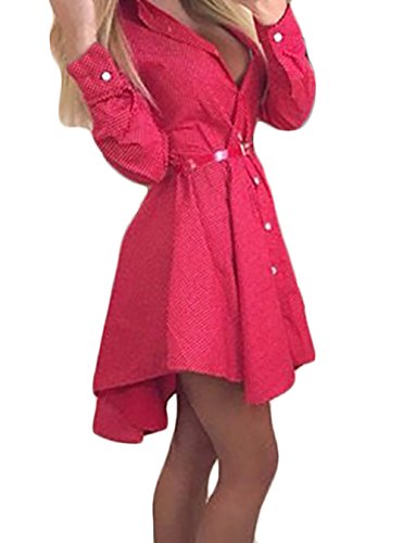 Vestidos Mujer Cortos De Manga Larga Cuello Solapa Un Solo Pecho Vintage Lunares Elegantes Casual Otoño A-Line Swing Vestidos Camiseros Vestido Camisas Vestidos Cortos