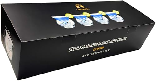 Miniatura 4 de LEMONSODA Vasos de Martini sin tallo con enfriador, juego de 4, elegante juego de copas de cóctel con cuenco para servidor, juego de regalo de