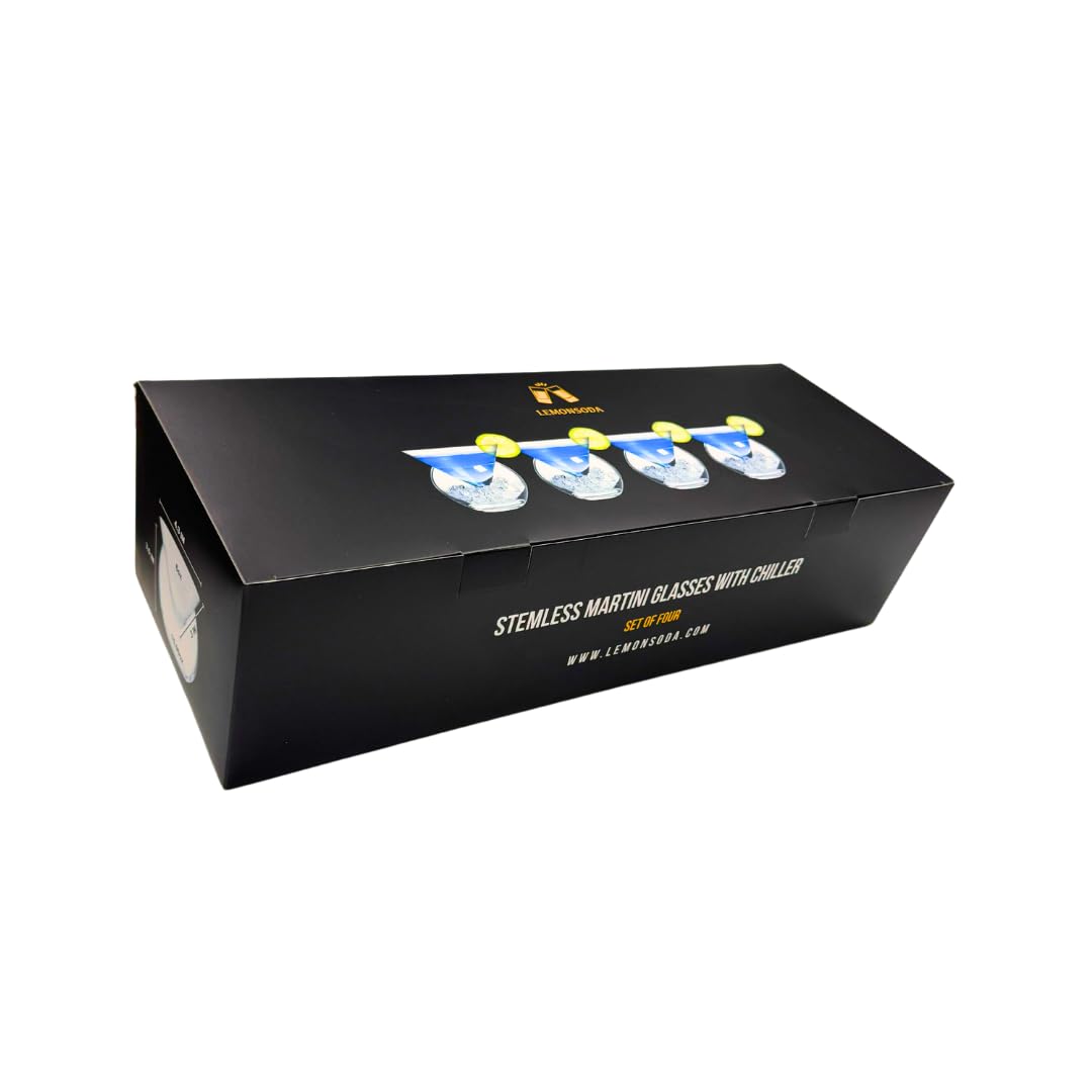 LEMONSODA Martinigläser ohne Stiel mit Chiller, elegantes Cocktail-Set 4 Stück