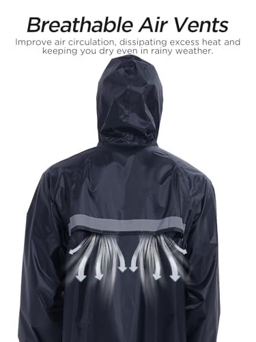 Image of Mens Long Safety Rain Coats with Air Vents Reflective Stripes Waterproof Packable Rain Jacket with Hood Lightweight