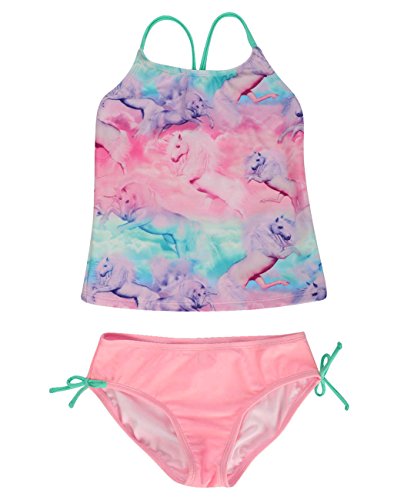 Image of DUSISHIDAN Kid's Girls Swimsuits Cute Rainbow Unicorn Two Piece Tankini Sets Bathing Suits
