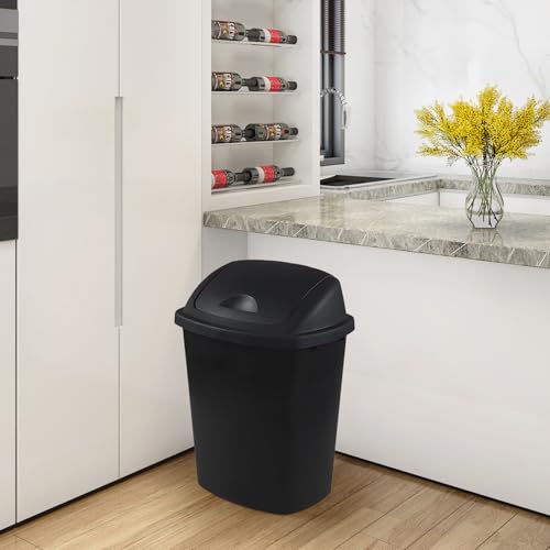 Caneca de basura rectangular negra con tapa basculante 7 galones x4 miniatura 4