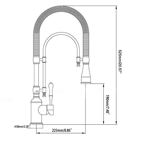KunMai Single Handle High Arc Swiveling Dual-Mode Pull-Down Sprayer Kitchen Sink Faucet with Porcelain Handle in Chrome&Gold,Lead-Free Solid Brass cUPC Certified Pre Rinse Faucet - Thumbnail 5