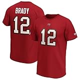 hochwertiger Aufdruck Fanatics NFL T-Shirt Tampa Bay Buccaneers Tom Brady 12 rot Iconic Name & Number Trikot Jersey (3XL)
