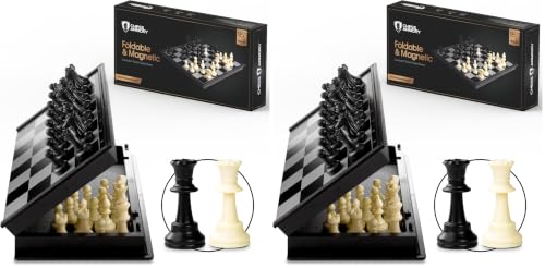 Image of Chess Armory Magnetic 9.5 Inches Travel Chess Set - Folding Board with Storage Box & 2 Extra Queen. (Pack of 2)