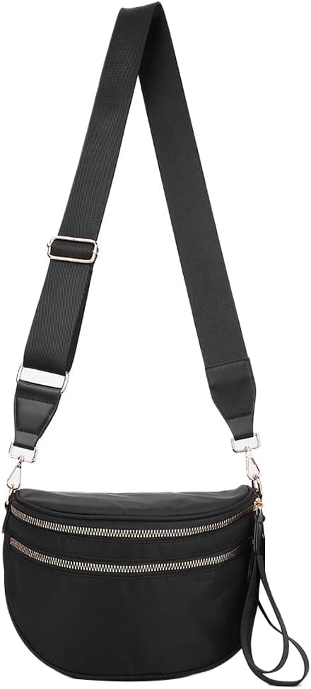 Bum Bags for Women - Nylon Crossbody Bags Cross Body Fanny Packs Trendy Bumbags Large Capacity Belt Purse (A01 Black)