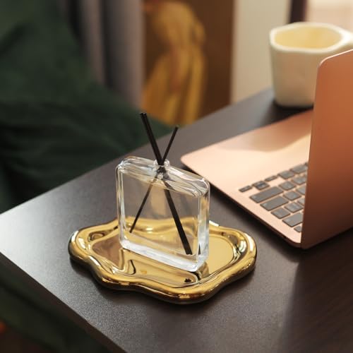 Image of Jewelry Dish Trinket Tray for Women, Ring Dish Holder, Unique Cloud Shape Ceramic Plate Cute Things Vanity Aesthetic Room Decor Mother's Day Birthday (Gold)
