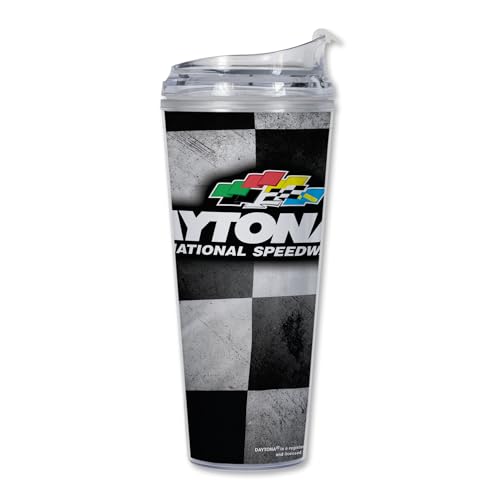 Rico Industries NASCAR Racing Daytona International Speedway 24oz Acrylic Tumbler with Hinged Lid, Officially Licensed Double Wall Tumbler with Straw