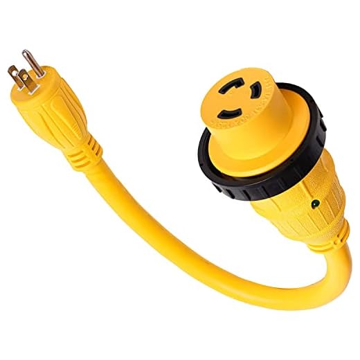 Marvine Cable Shore Power Cord Adapter 15Amp Male 5-15P to 30Amp Lock Female L5-30R Pigtail 1.5Ft