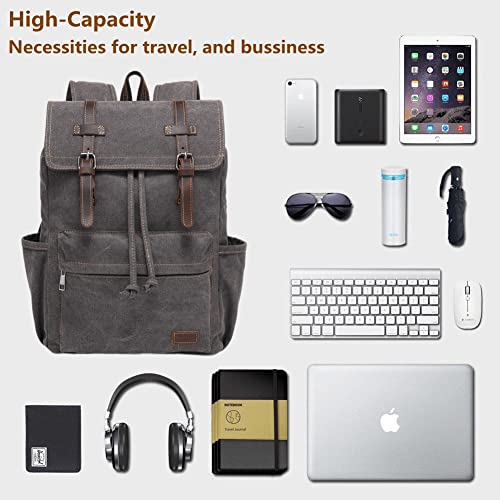 Jielv Canvas Vintage Backpack,Mens Travel Rucksack,Casual Daypack Bookbag For Laptop Work Travel Hiking(Grey) #TOP5