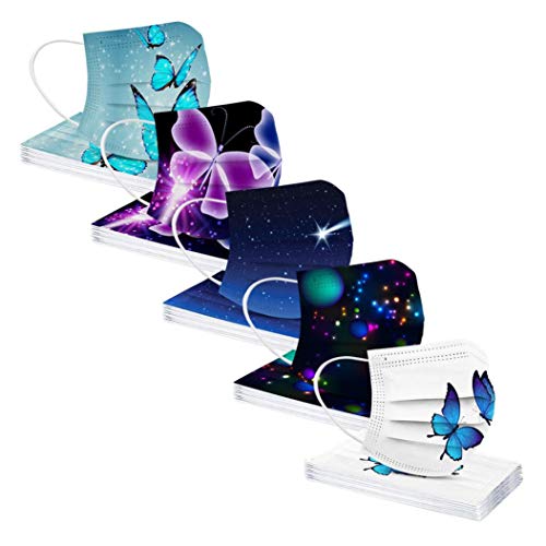 50 Stück Erwachsene Mundschutz mit Motiv Bunt MNS Mund Nasenschutz Regenbogen Druck Maske Tücher Atmungsaktiv Mund-Tuch Bandana Halstuch