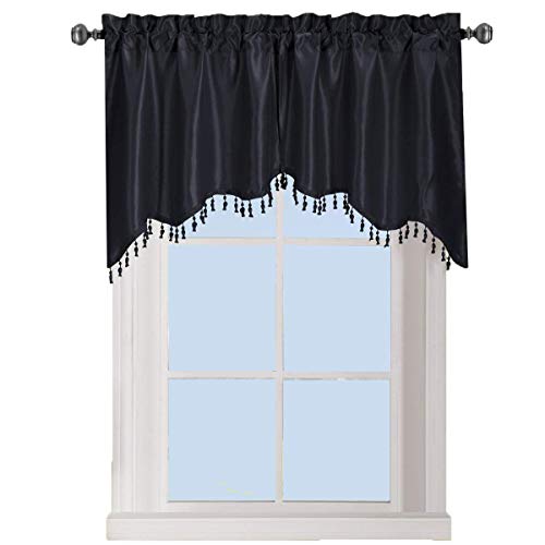 sheetsnthings Soho Swag Decorative Trim Window Valance for Kitchen (Pair, 70x30) Rod Pocket Living Room Valance, Solid Black