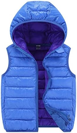 Child Boys Girls Sleeveless Coats Hooded Winter Solid Jacket Zipper Casual Hiking Thermal Vest (Blue, 10-12 Years)
