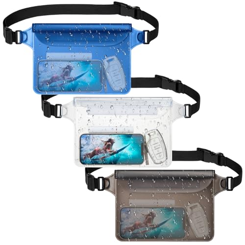 Image of F-color Waterproof Fanny Pack - Waterproof Pouch, Beach Cruise Essentials | Adjustable Waist Strap, Triple Zipper Roll-Top Dry Bag for Phone, Keep Passport Valuables Dry for Beach Kayaking Boating