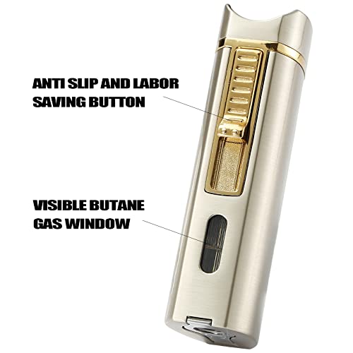 Haillai Triple Jet Flame Torch Lighter And Cutter Set, Butane Lighter With Punch And Holder Function, Refillable And Adjustable Windproof Lighter With Adjustment Tools, Silver(Sold Without Gas) #TOP3
