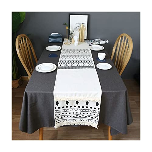 Chemin de table coton blanc haut de gamme géométrique rectangulaire 200cm