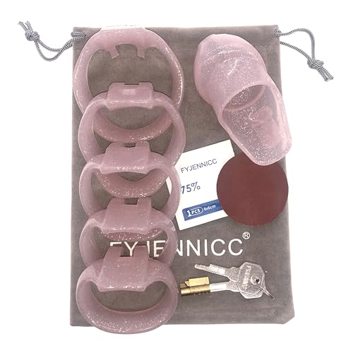 Image of HT-V4 Chastity Cage for Men | 5 Adjustable Wide Rings & 6 Colors | Beginner-Friendly | Adult Sex Toy with Sizing Guide (Pink with Silver Sparkles, Standard)
